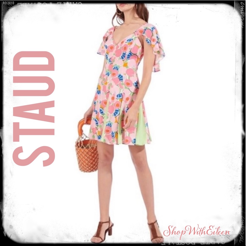 STAUD CHIQUITA JUNIPER FLORAL ABSTRACT MINI DRESS NWT